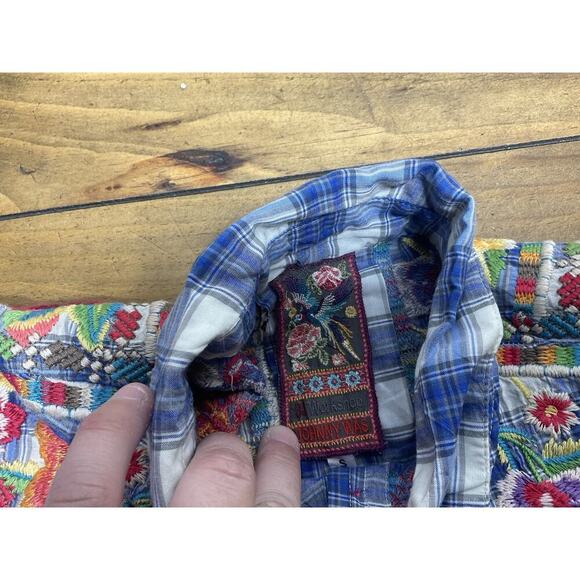 Johnny Was J3 Workshop Button Up Embroidered Floral Plaid Blouse Small - Picture 8 of 11